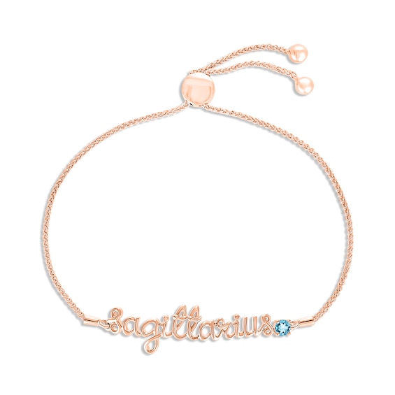 Swiss Blue Topaz Zodiac Sagittarius Bolo Bracelet 10K Rose Gold 9.5"