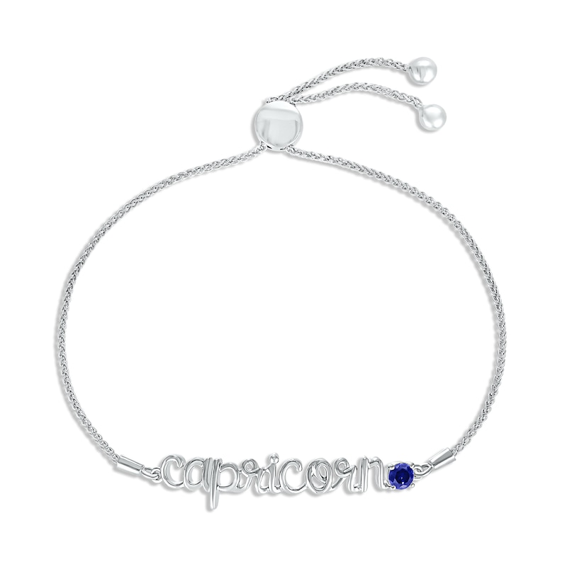 Main Image 1 of Blue Lab-Created Sapphire Zodiac Capricorn Bolo Bracelet Sterling Silver 9.5&quot;