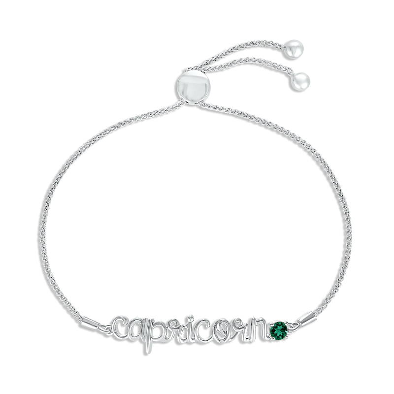 Lab-Created Emerald Zodiac Capricorn Bolo Bracelet Sterling Silver 9.5"