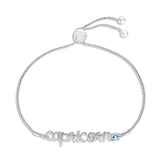 Aquamarine Zodiac Capricorn Bolo Bracelet Sterling Silver 9.5"