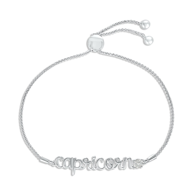 White Lab-Created Sapphire Zodiac Capricorn Bolo Bracelet 10K White Gold 9.5"