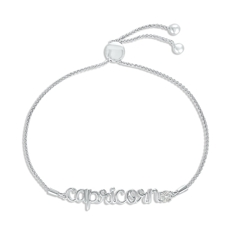 Main Image 1 of White Lab-Created Sapphire Zodiac Capricorn Bolo Bracelet 10K White Gold 9.5&quot;