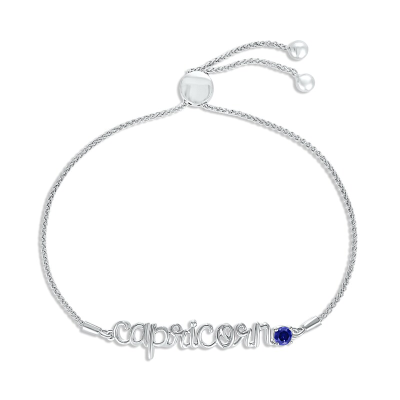 Main Image 1 of Blue Lab-Created Sapphire Zodiac Capricorn Bolo Bracelet 10K White Gold 9.5&quot;