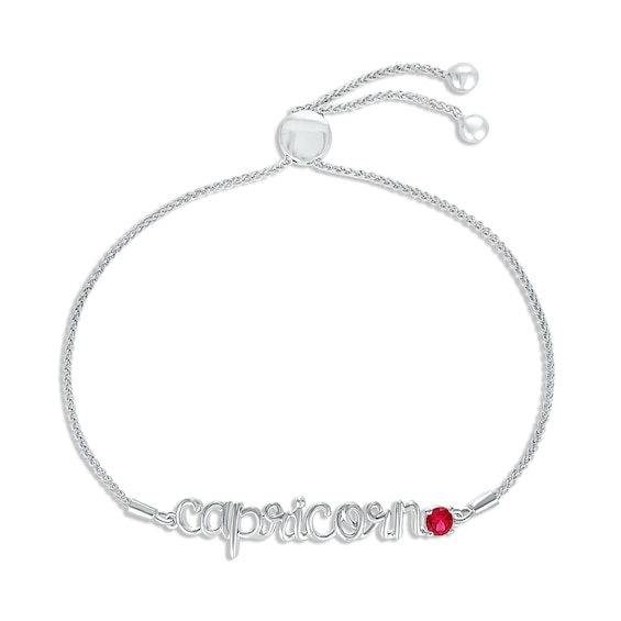 Lab-Created Ruby Zodiac Capricorn Bolo Bracelet 10K White Gold 9.5"