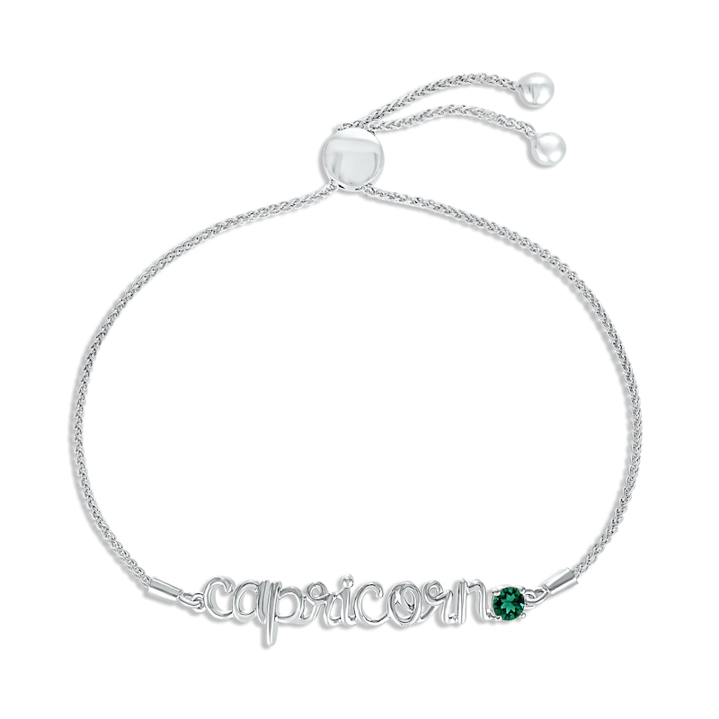 Lab-Created Emerald Zodiac Capricorn Bolo Bracelet 10K White Gold 9.5"