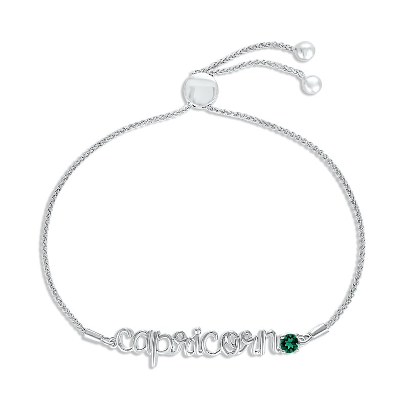Main Image 1 of Lab-Created Emerald Zodiac Capricorn Bolo Bracelet 10K White Gold 9.5&quot;