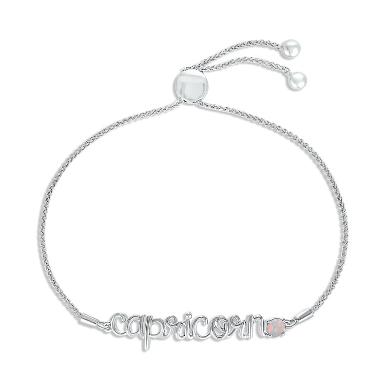 Lab-Created Opal Zodiac Capricorn Bolo Bracelet 10K White Gold 9.5"