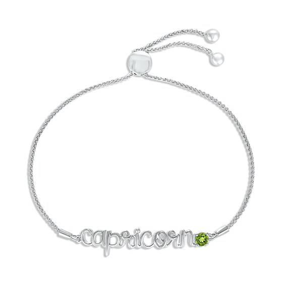 Peridot Zodiac Capricorn Bolo Bracelet 10K White Gold 9.5"
