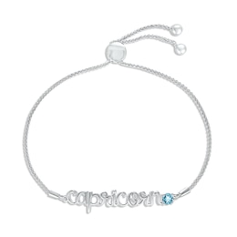 Swiss Blue Topaz Zodiac Capricorn Bolo Bracelet 10K White Gold 9.5"