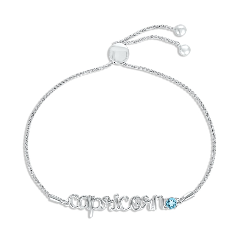 Main Image 1 of Swiss Blue Topaz Zodiac Capricorn Bolo Bracelet 10K White Gold 9.5&quot;