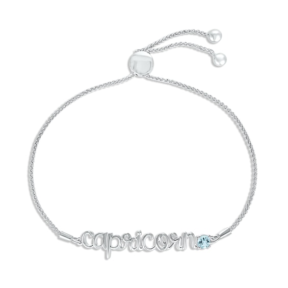 Aquamarine Zodiac Capricorn Bolo Bracelet 10K White Gold 9.5"