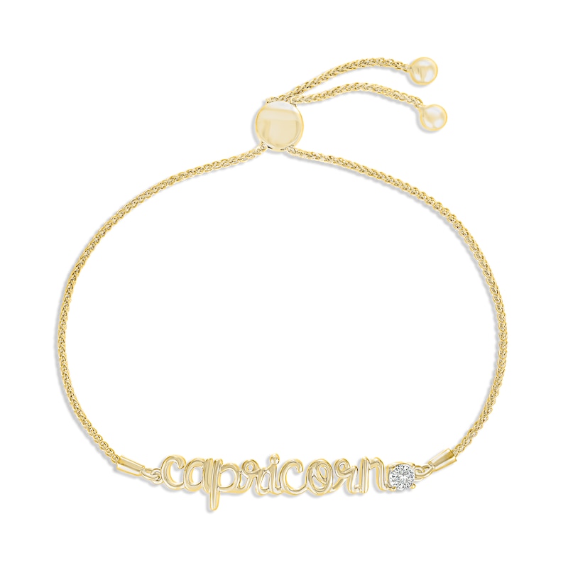 Main Image 1 of White Lab-Created Sapphire Zodiac Capricorn Bolo Bracelet 10K Yellow Gold 9.5"