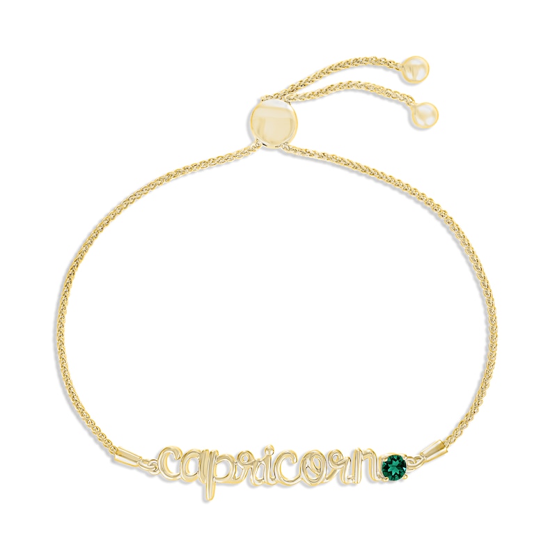 Main Image 1 of Lab-Created Emerald Zodiac Capricorn Bolo Bracelet 10K Yellow Gold 9.5&quot;