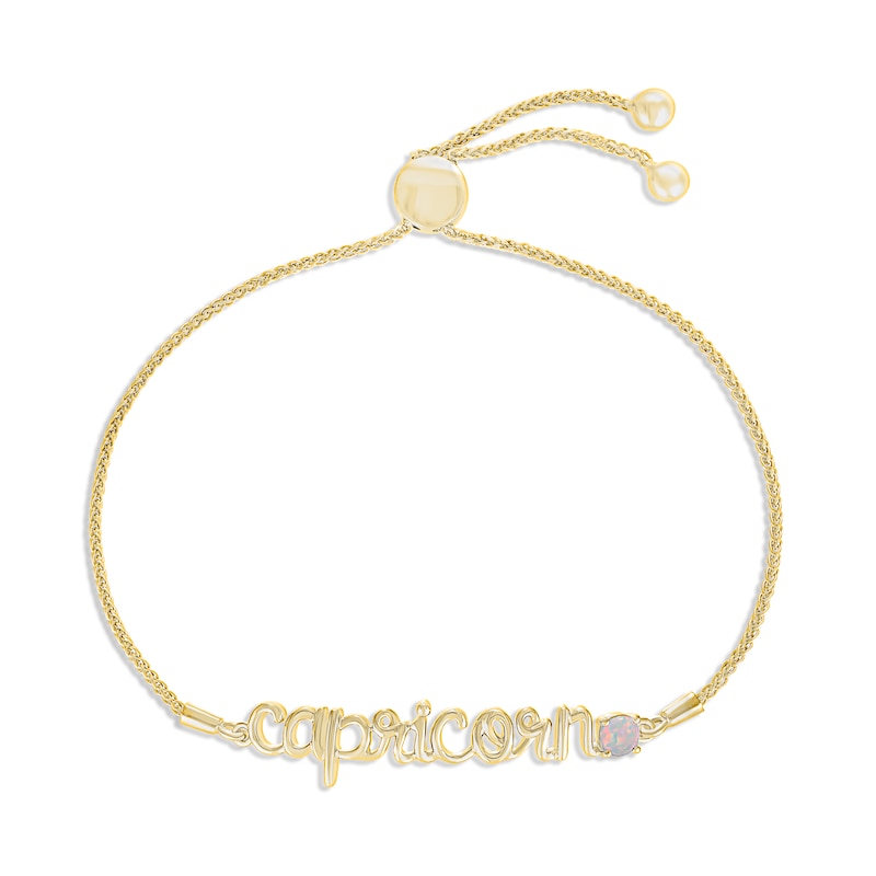 Lab-Created Opal Zodiac Capricorn Bolo Bracelet 10K Yellow Gold 9.5"