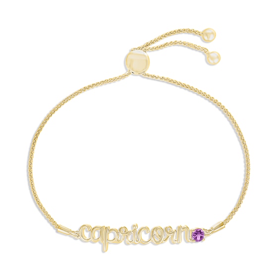 Amethyst Zodiac Capricorn Bolo Bracelet 10K Yellow Gold 9.5"