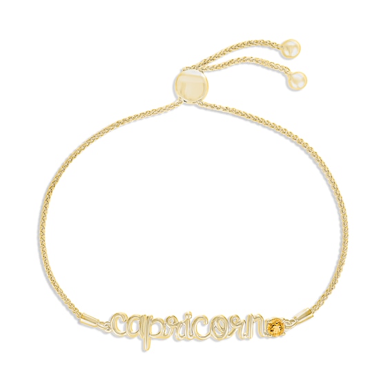 Citrine Zodiac Capricorn Bolo Bracelet 10K Yellow Gold 9.5"