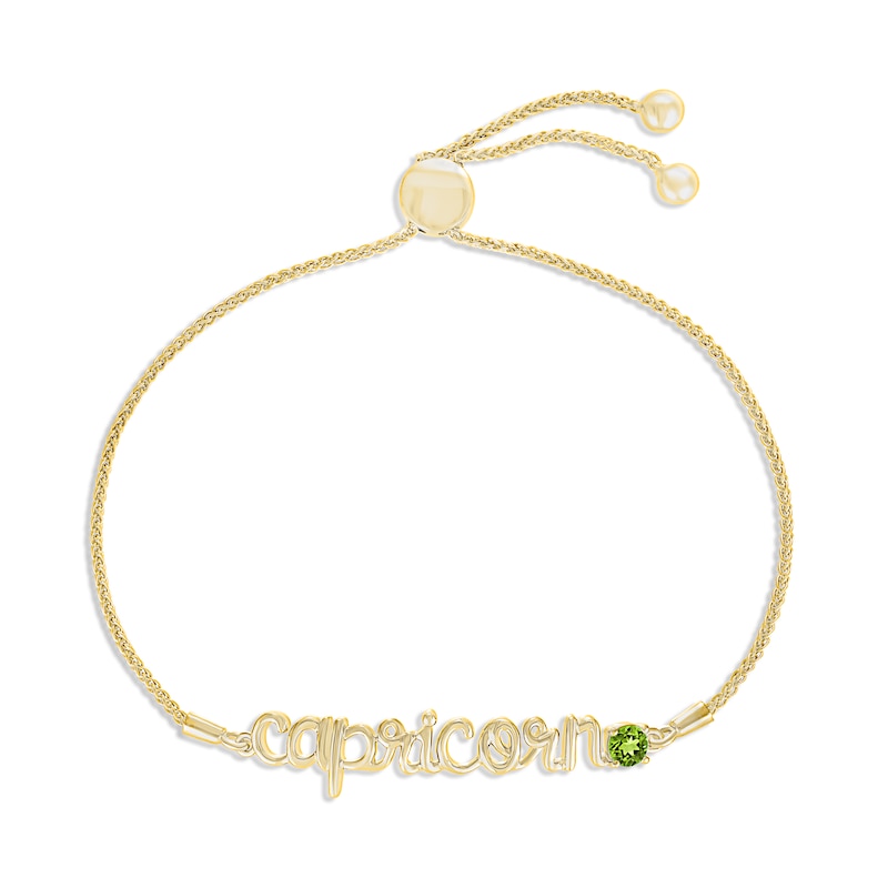 Main Image 1 of Peridot Zodiac Capricorn Bolo Bracelet 10K Yellow Gold 9.5&quot;