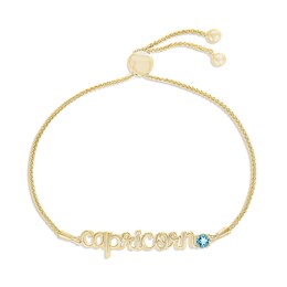 Swiss Blue Topaz Zodiac Capricorn Bolo Bracelet 10K Yellow Gold 9.5"