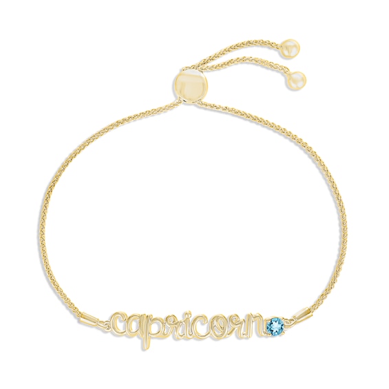Swiss Blue Topaz Zodiac Capricorn Bolo Bracelet 10K Yellow Gold 9.5"