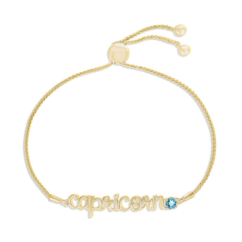 Main Image 1 of Swiss Blue Topaz Zodiac Capricorn Bolo Bracelet 10K Yellow Gold 9.5&quot;