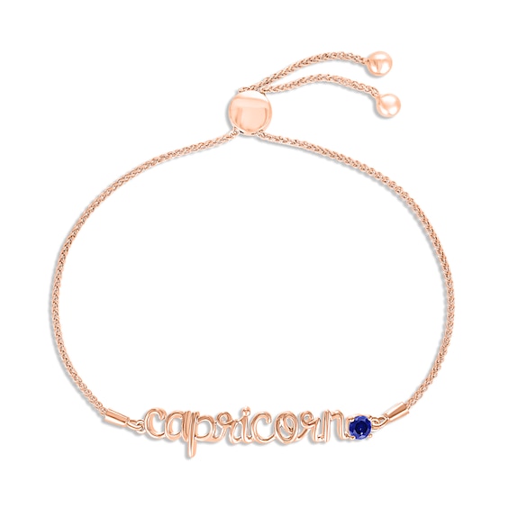 Blue Lab-Created Sapphire Zodiac Capricorn Bolo Bracelet 10K Rose Gold 9.5"