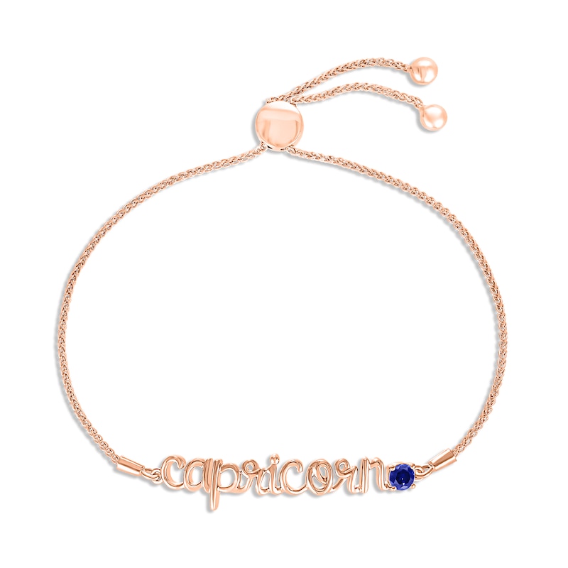 Main Image 1 of Blue Lab-Created Sapphire Zodiac Capricorn Bolo Bracelet 10K Rose Gold 9.5&quot;