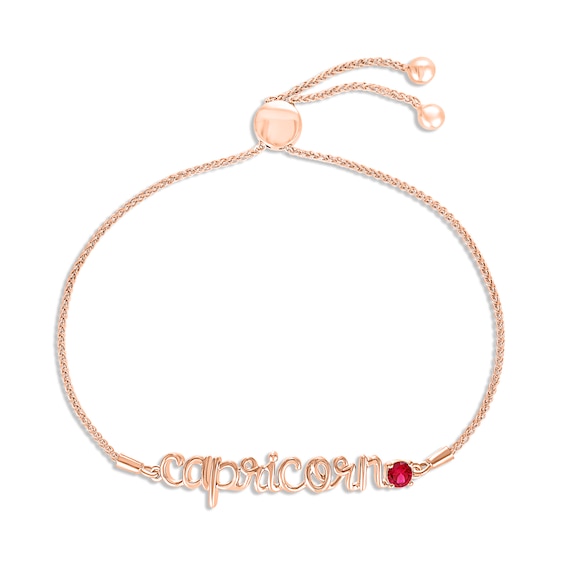 Lab-Created Ruby Zodiac Capricorn Bolo Bracelet 10K Rose Gold 9.5"
