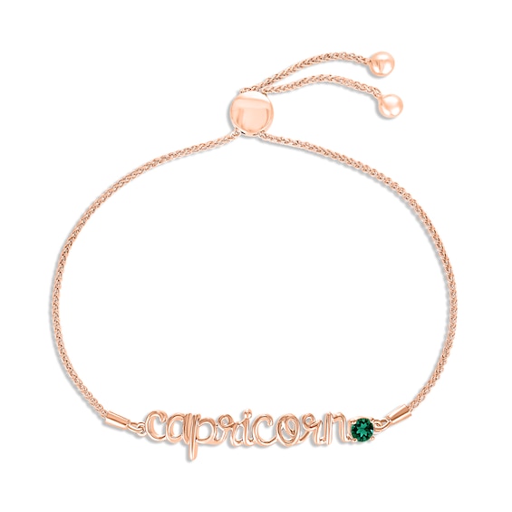 Lab-Created Emerald Zodiac Capricorn Bolo Bracelet 10K Rose Gold 9.5"