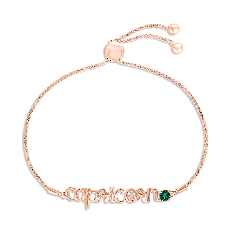 Main Image 1 of Lab-Created Emerald Zodiac Capricorn Bolo Bracelet 10K Rose Gold 9.5"