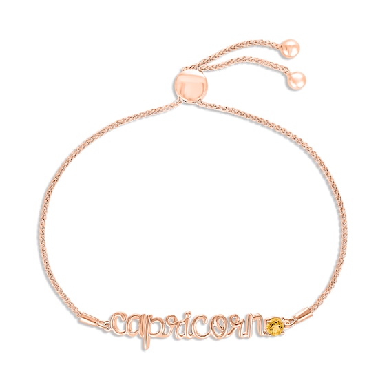 Citrine Zodiac Capricorn Bolo Bracelet 10K Rose Gold 9.5"