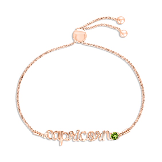 Peridot Zodiac Capricorn Bolo Bracelet 10K Rose Gold 9.5"