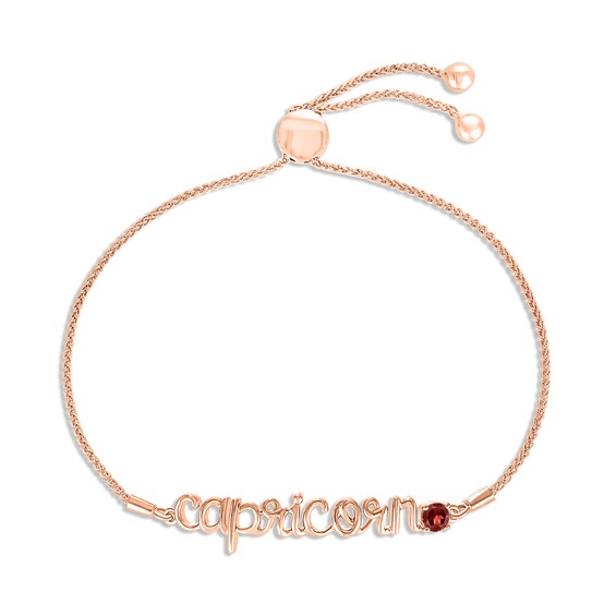 Garnet Zodiac Capricorn Bolo Bracelet 10K Rose Gold 9.5"