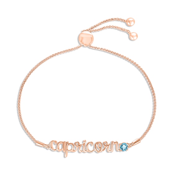 Swiss Blue Topaz Zodiac Capricorn Bolo Bracelet 10K Rose Gold 9.5"