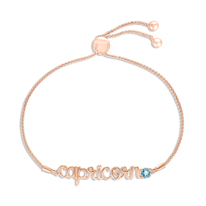 Main Image 1 of Swiss Blue Topaz Zodiac Capricorn Bolo Bracelet 10K Rose Gold 9.5&quot;