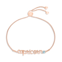 Aquamarine Zodiac Capricorn Bolo Bracelet 10K Rose Gold 9.5"