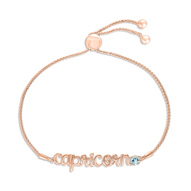 Main Image 1 of Aquamarine Zodiac Capricorn Bolo Bracelet 10K Rose Gold 9.5"