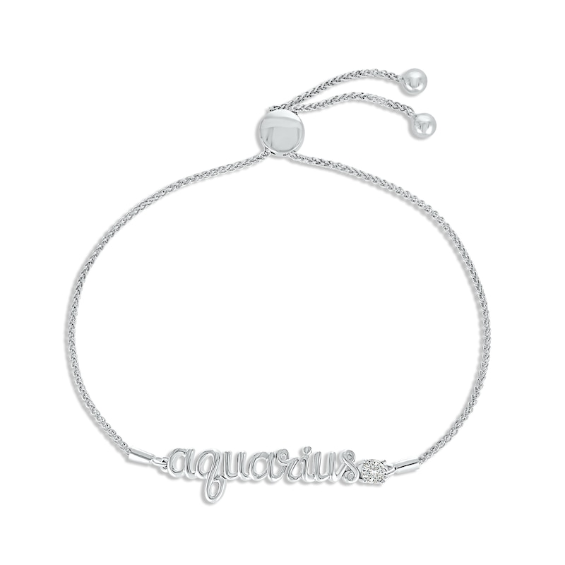 White Lab-Created Sapphire Zodiac Aquarius Bolo Bracelet Sterling Silver 9.5"