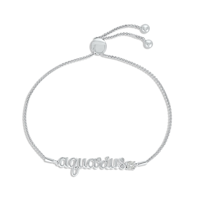 Main Image 1 of White Lab-Created Sapphire Zodiac Aquarius Bolo Bracelet Sterling Silver 9.5"