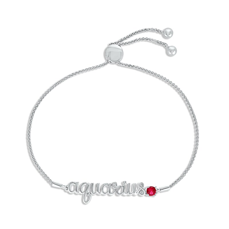 Main Image 1 of Lab-Created Ruby Zodiac Aquarius Bolo Bracelet Sterling Silver 9.5&quot;