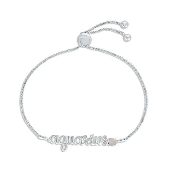 Lab-Created Opal Zodiac Aquarius Bolo Bracelet Sterling Silver 9.5"