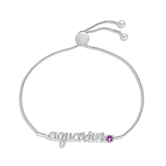 Amethyst Zodiac Aquarius Bolo Bracelet Sterling Silver 9.5"