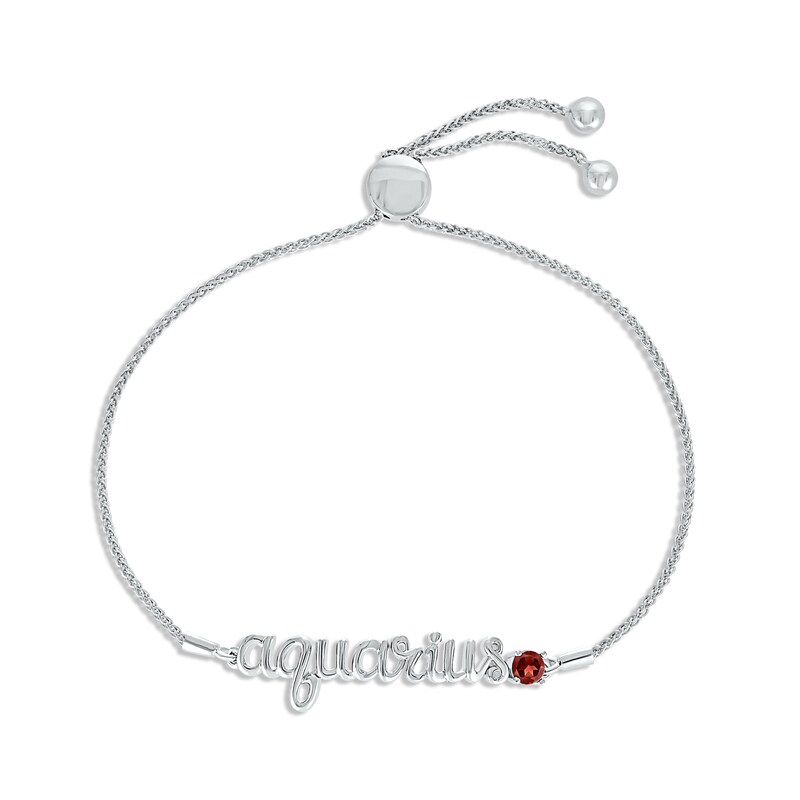 Main Image 1 of Garnet Zodiac Aquarius Bolo Bracelet Sterling Silver 9.5&quot;