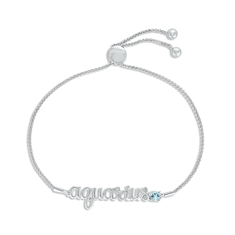 Main Image 1 of Aquamarine Zodiac Aquarius Bolo Bracelet Sterling Silver 9.5&quot;