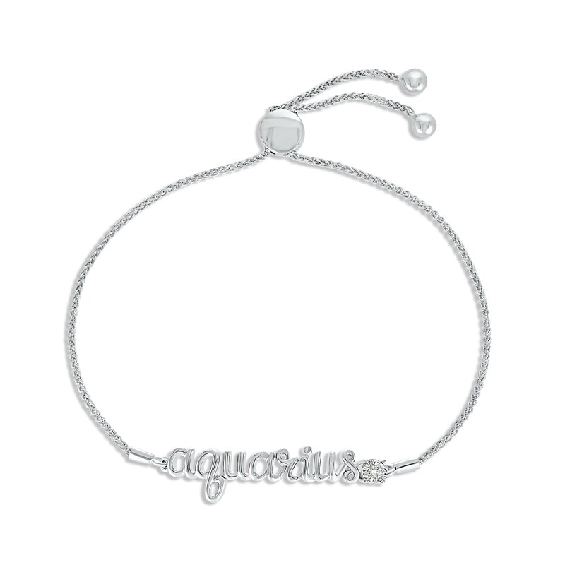 Main Image 1 of White Lab-Created Sapphire Zodiac Aquarius Bolo Bracelet 10K White Gold 9.5&quot;