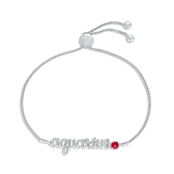 Lab-Created Ruby Zodiac Aquarius Bolo Bracelet 10K White Gold 9.5"