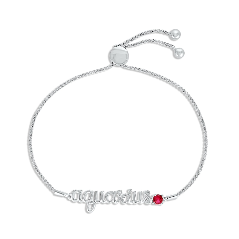 Main Image 1 of Lab-Created Ruby Zodiac Aquarius Bolo Bracelet 10K White Gold 9.5&quot;