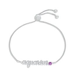 Amethyst Zodiac Aquarius Bolo Bracelet 10K White Gold 9.5"