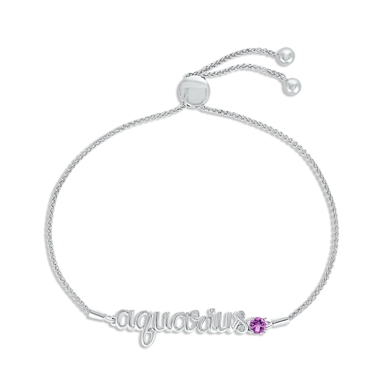 Main Image 1 of Amethyst Zodiac Aquarius Bolo Bracelet 10K White Gold 9.5&quot;
