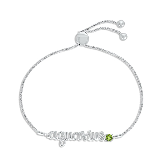 Peridot Zodiac Aquarius Bolo Bracelet 10K White Gold 9.5"