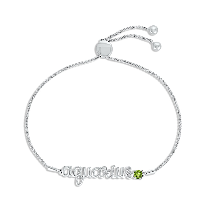 Peridot Zodiac Aquarius Bolo Bracelet 10K White Gold 9.5" Kay